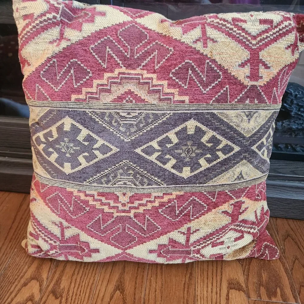 Kilim Turkish Rug Throw Pi2llows Square 17' Red Decorative Cushion Boho